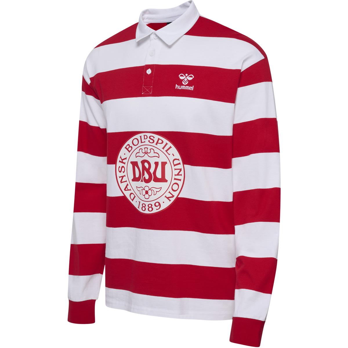 DBU Fan 24 Rugby Striped Trøje TANGO RED/WHITE