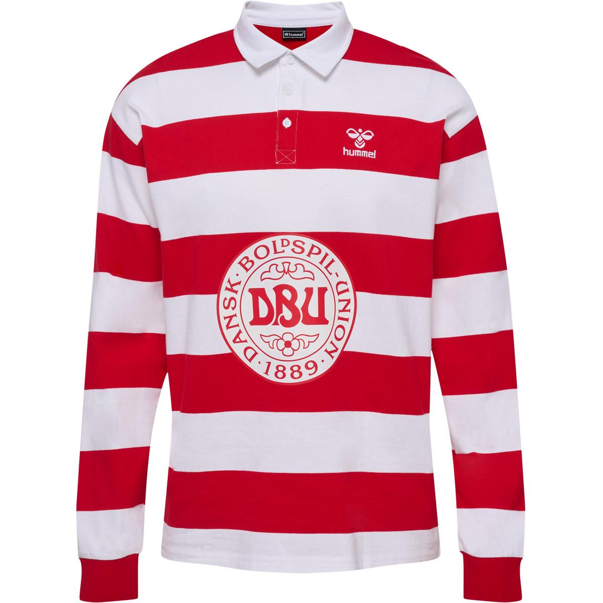 DBU Fan 24 Rugby Striped Trøje TANGO RED/WHITE