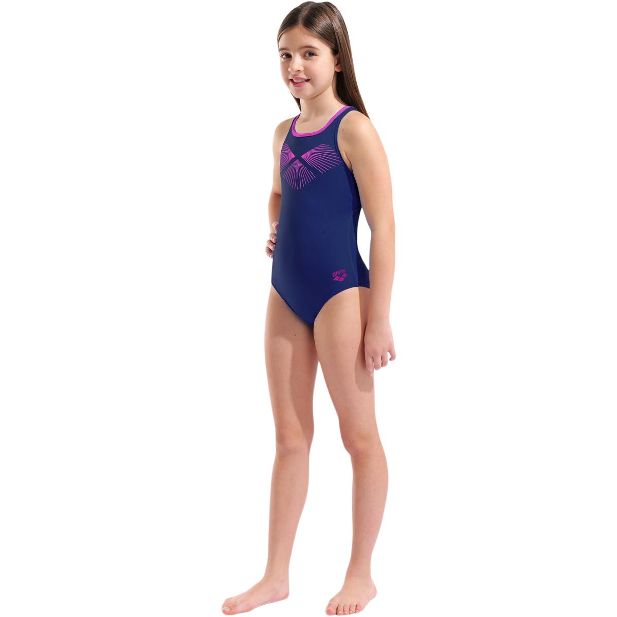 Arena Bay Pro Back Badedragt Børn NAVY-VERY FUCHSIA