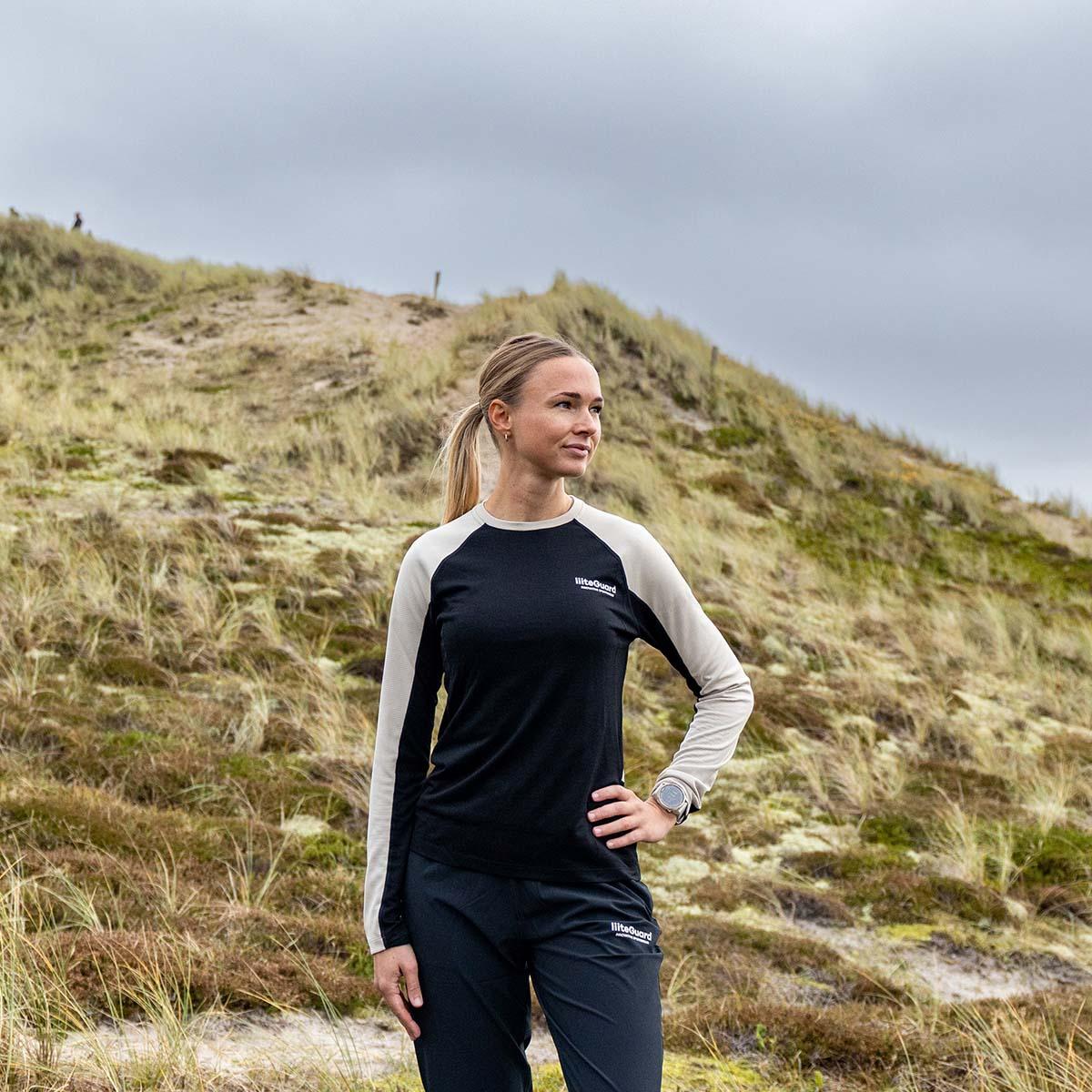liiteGuard Hybrid Merino Baselayer Løbetrøje Dame Black/sand