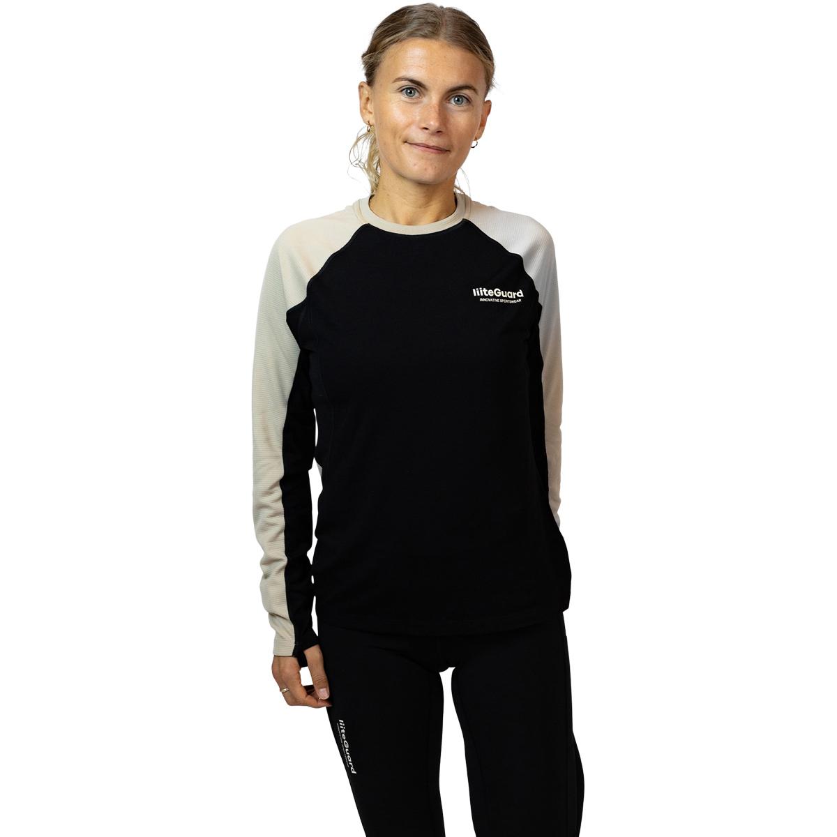 liiteGuard Hybrid Merino Baselayer Løbetrøje Dame Black/sand