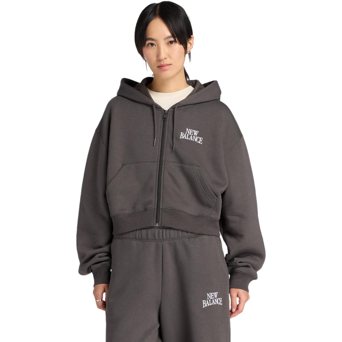 New Balance Linear Heritage Fleece Full Zip Hættetrøje Dame Charcoal