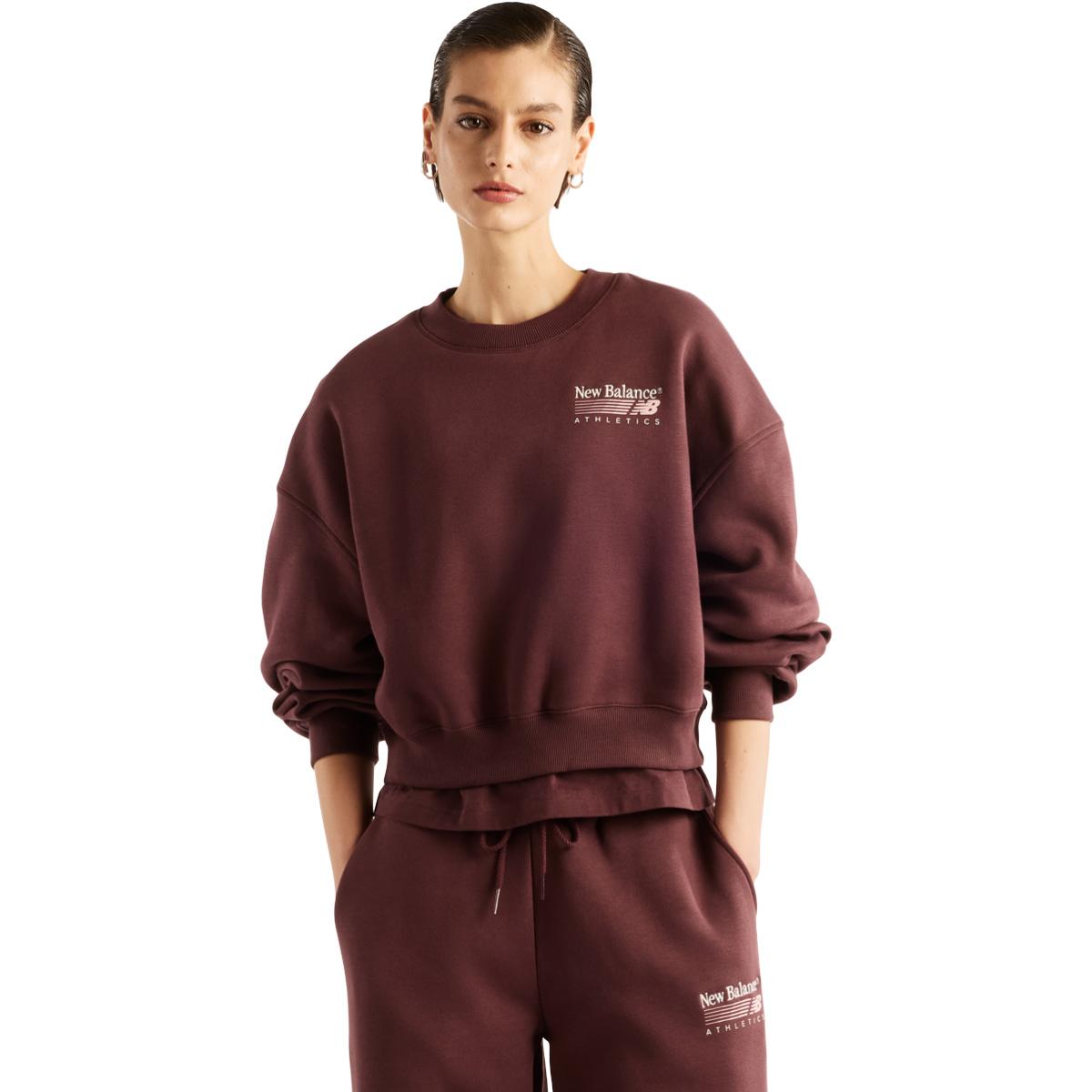 New Balance Trackside Crew Sweatshirt Dame CHERRY LEATHER