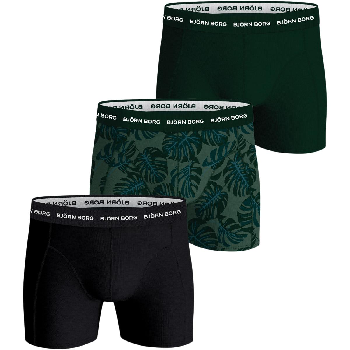 Björn Borg 3-Pack Cotton Stretch Boxershorts Herre Black/Green