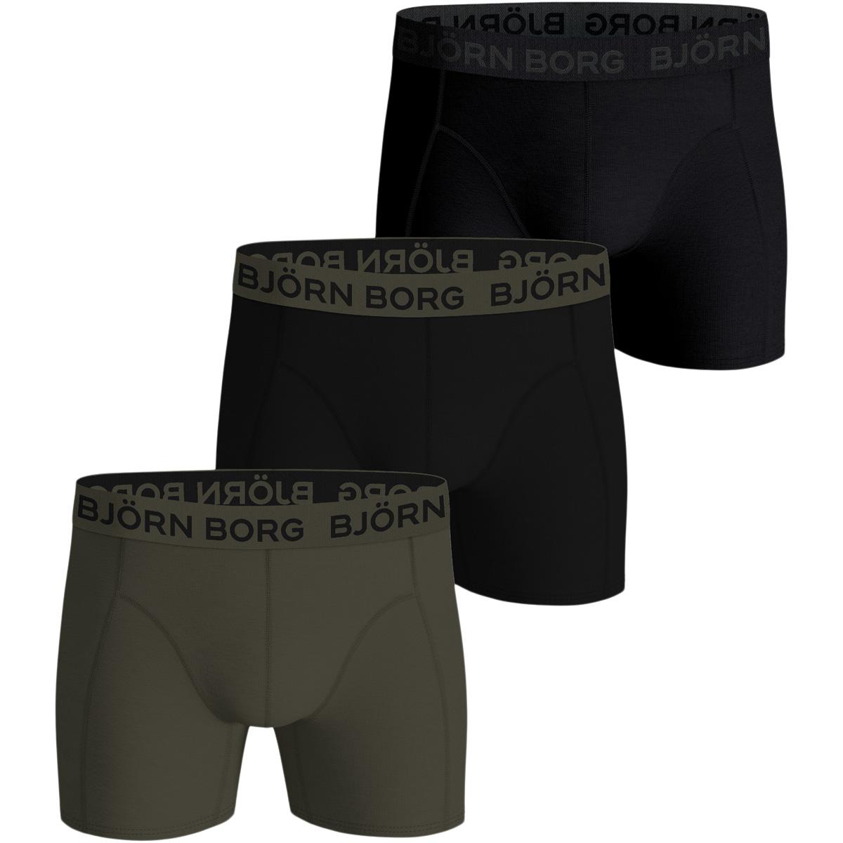 Björn Borg 3-Pack Cotton Stretch Boxershorts Herre Green/Black