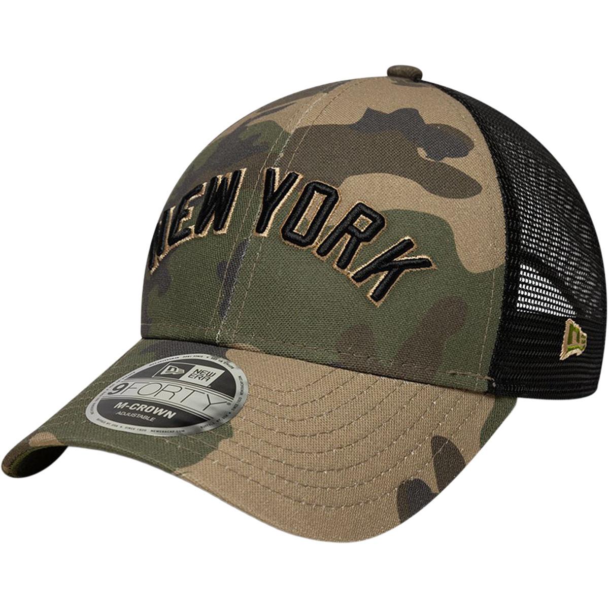 New Era 9FORTY Wordmark Camo New York Trucker Snapback Cap Camo