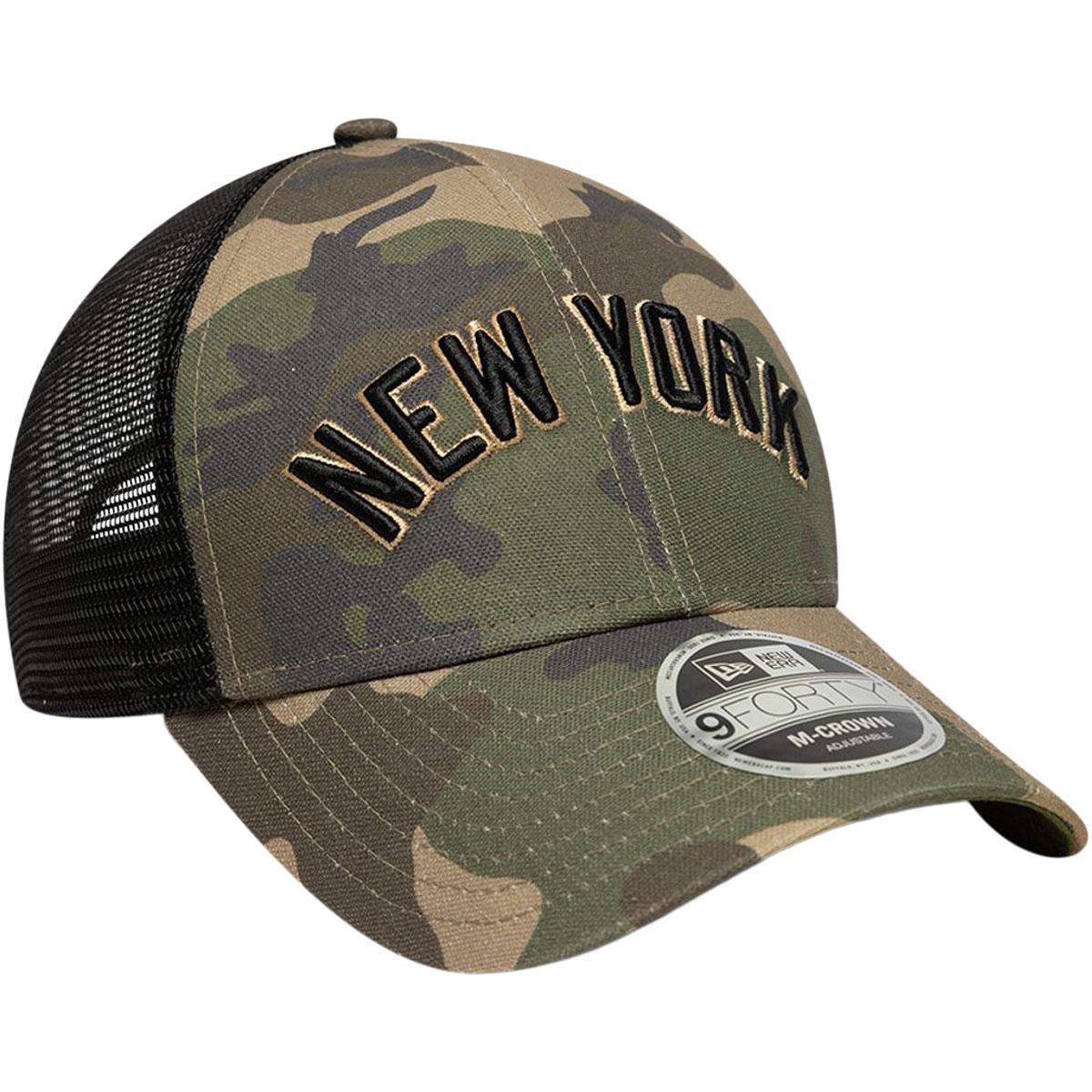New Era 9FORTY Wordmark Camo New York Trucker Snapback Cap Camo