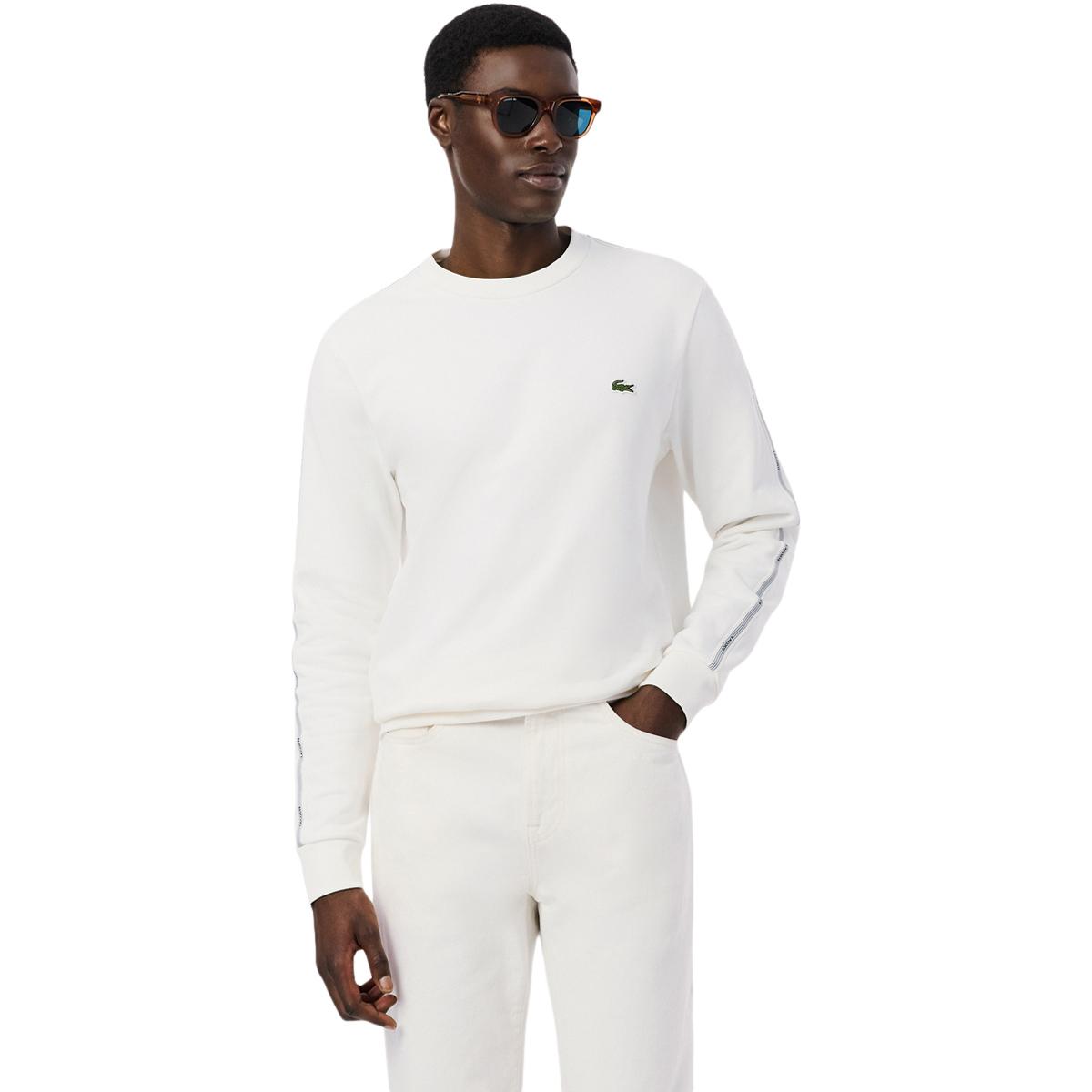 Lacoste Stripe Band Fleece Sweatshirt Herre White