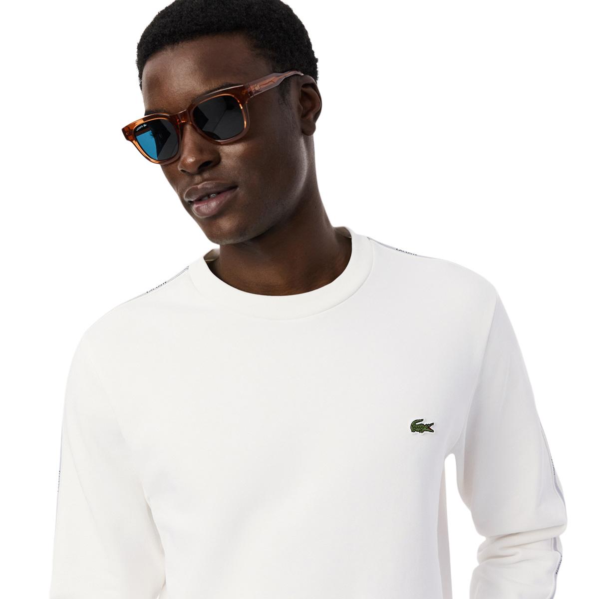 Lacoste Stripe Band Fleece Sweatshirt Herre White