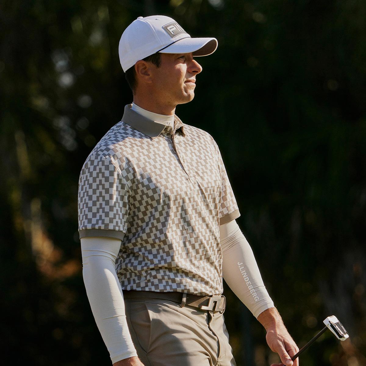 J.LINDEBERG Tour Tech Print Golf Polo T-shirt Herre Beige