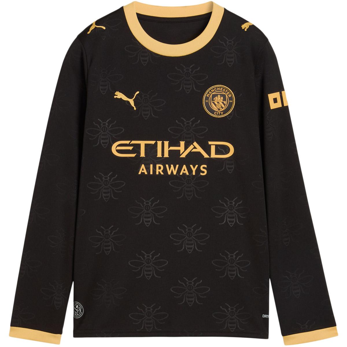Manchester City 26/27 Langærmet Udebanetrøje Børn PUMA Black-Flaxen