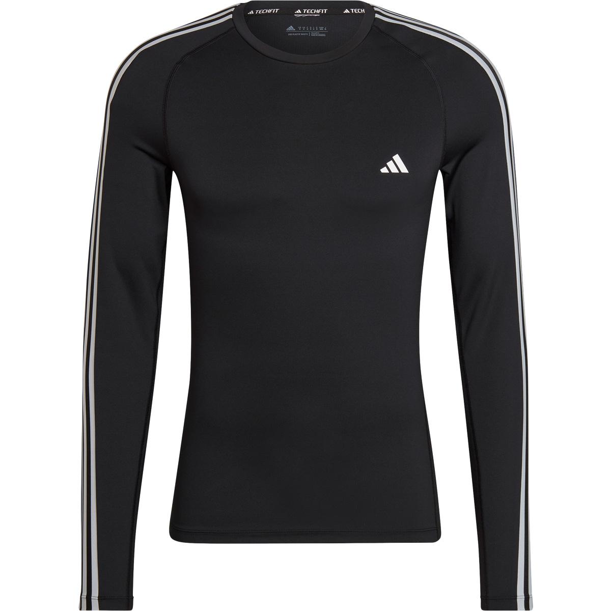 adidas Techfit 3-Stripes Langærmet Baselayer Trænings T-shirt Herre BLACK/WHITE/BLACK