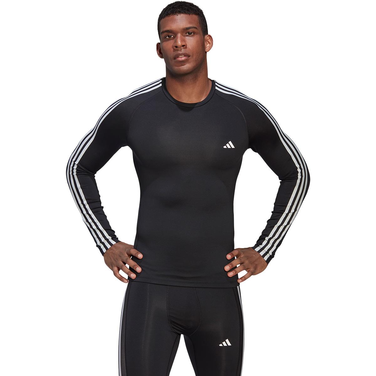 adidas Techfit 3-Stripes Langærmet Baselayer Trænings T-shirt Herre BLACK/WHITE/BLACK