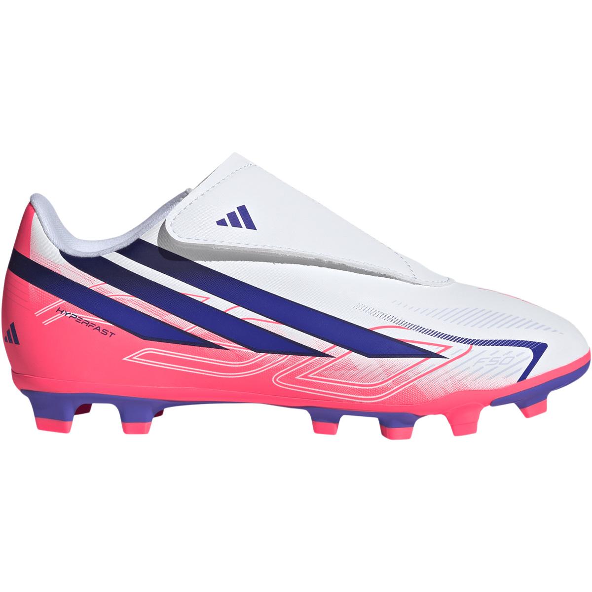 adidas F50 Hyperfast Club FG/MG Velcro Fodboldstøvler Børn FTWWHT/SOLPUR/SOLTUR