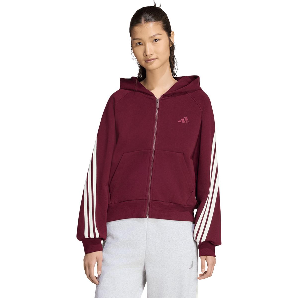 adidas AK 3-Stripes Full Zip Hettegenser Dame MAROON/OWHITE