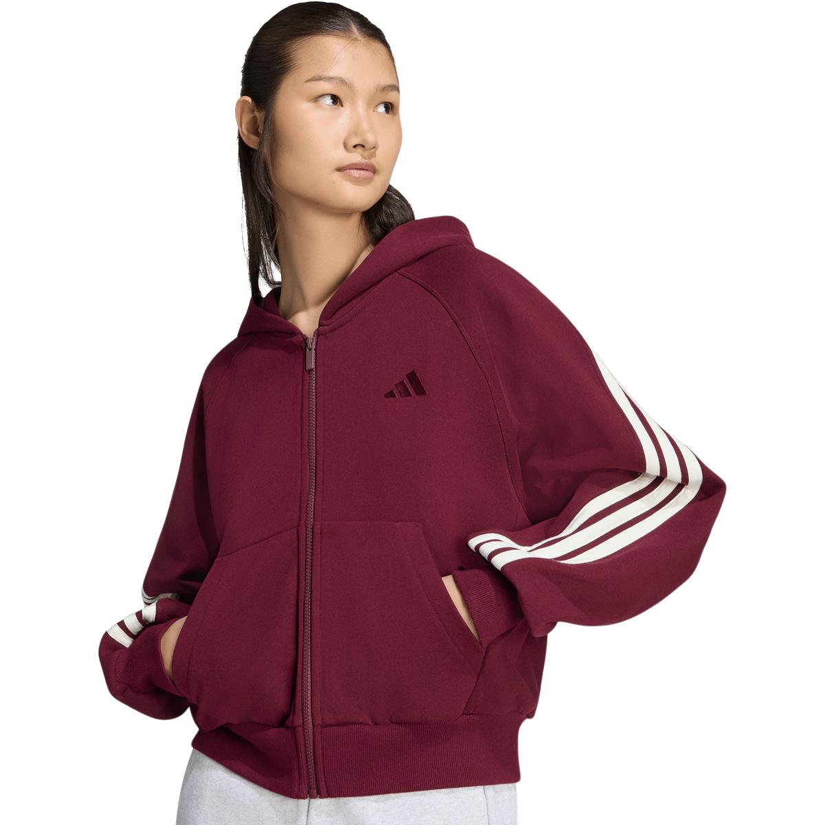 adidas AK 3-Stripes Full Zip Hettegenser Dame MAROON/OWHITE