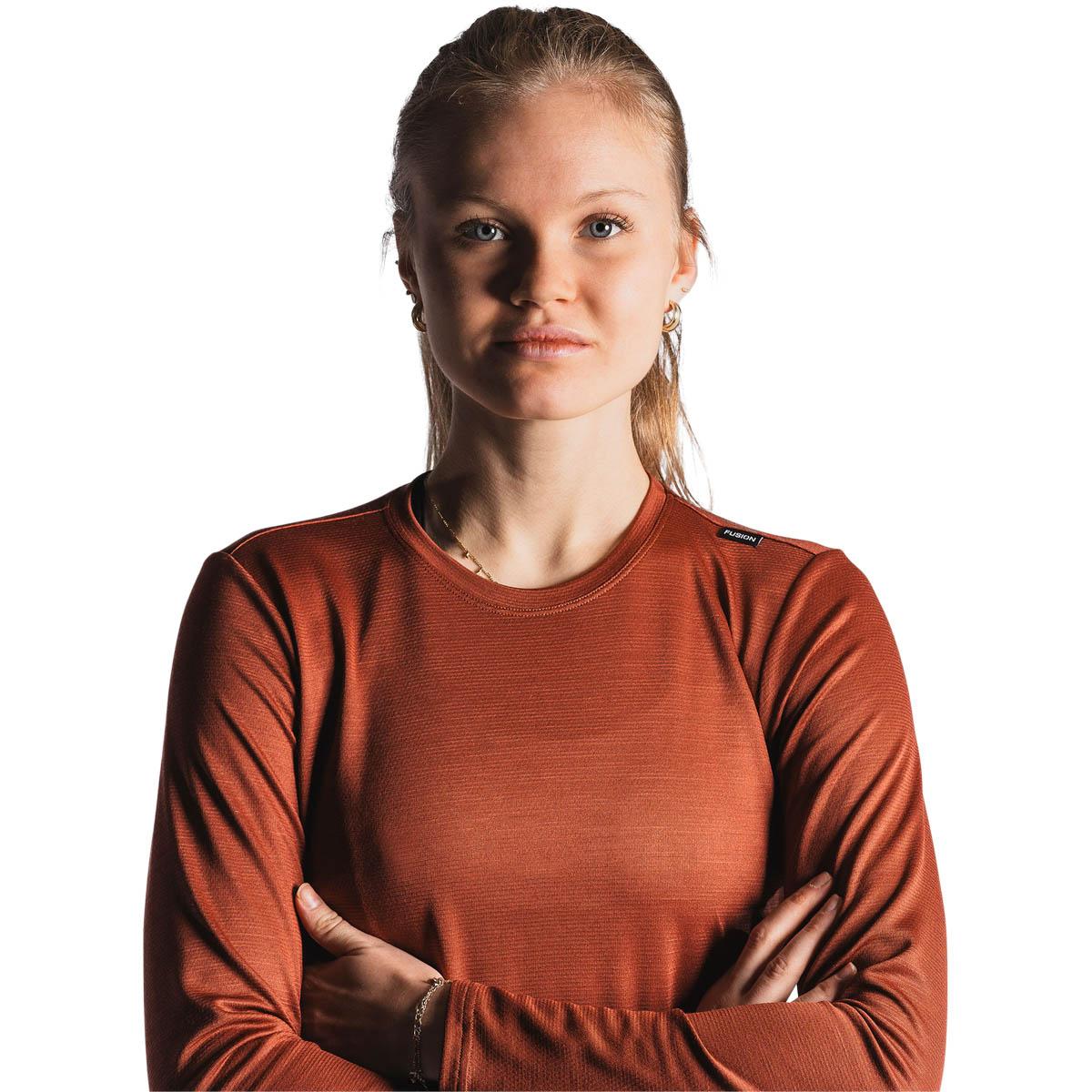 FUSION Technical Langermet Merinoull T-skjorte Dame Rust