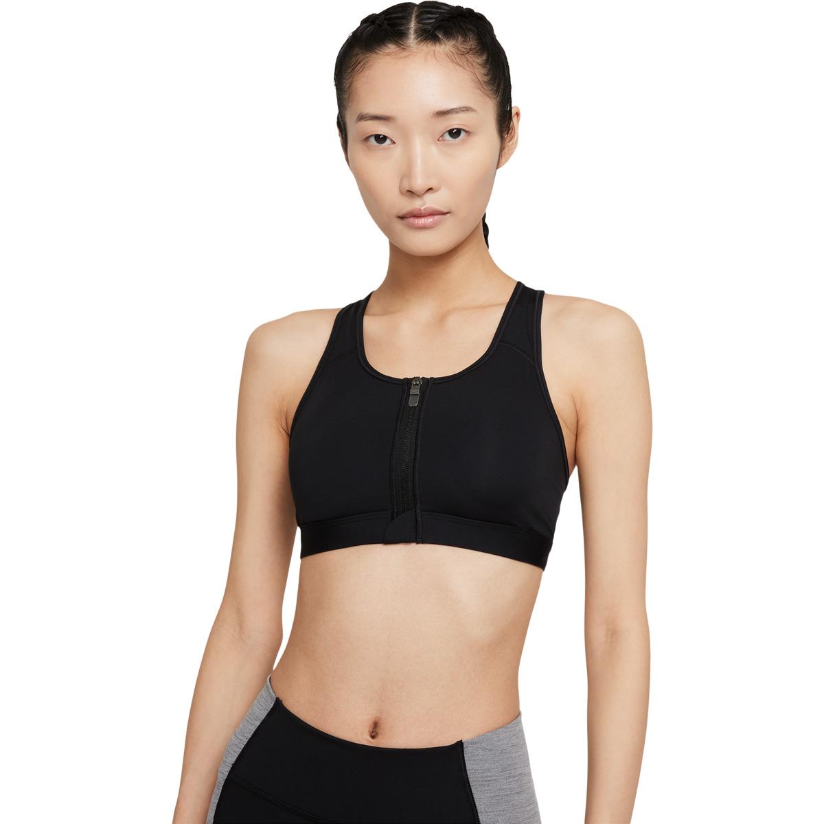 Nike Dri-FIT Swoosh Zip-Front Medium Support Sports BH Dame BLACK/WHITE