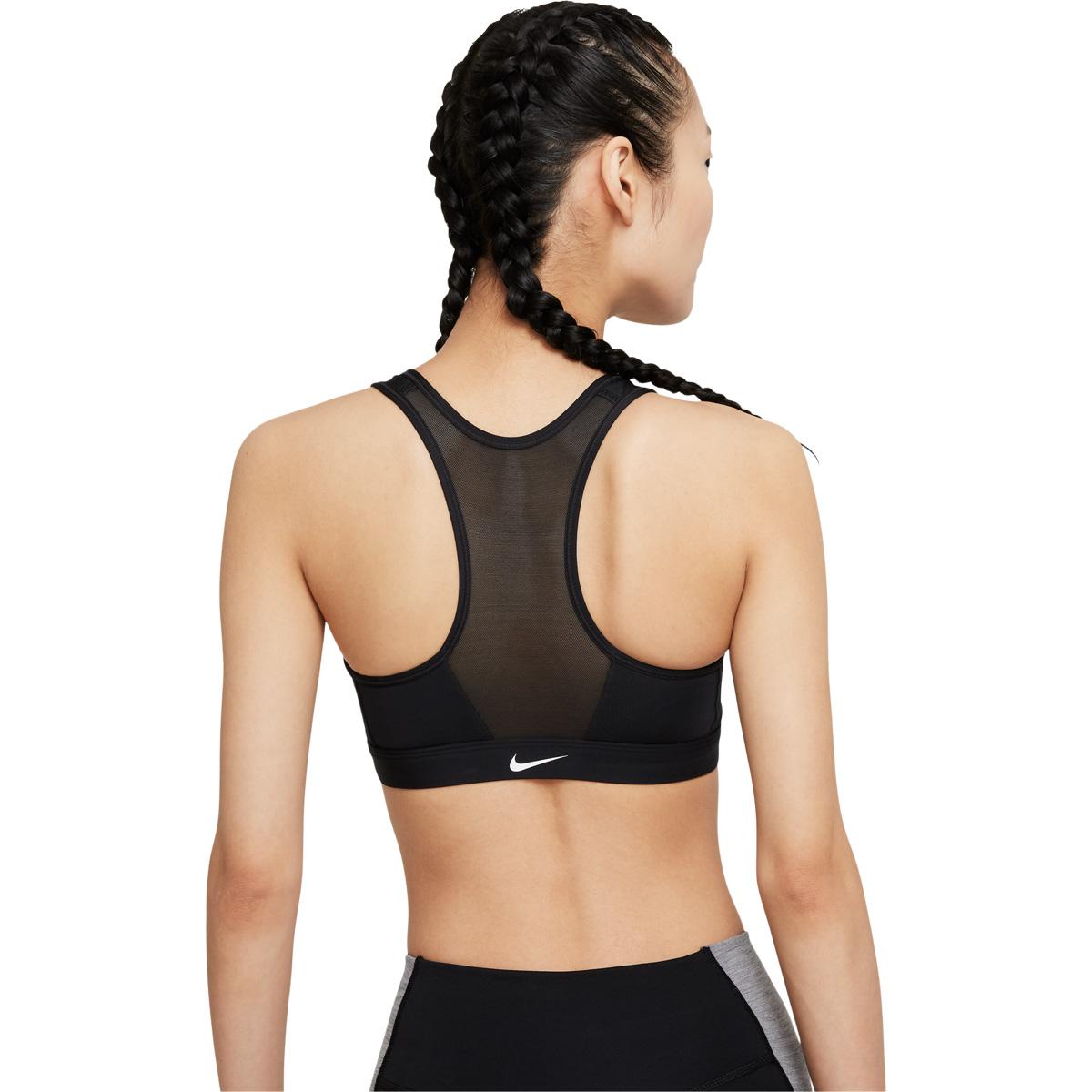 Nike Dri-FIT Swoosh Zip-Front Medium Support Sports BH Dame BLACK/WHITE