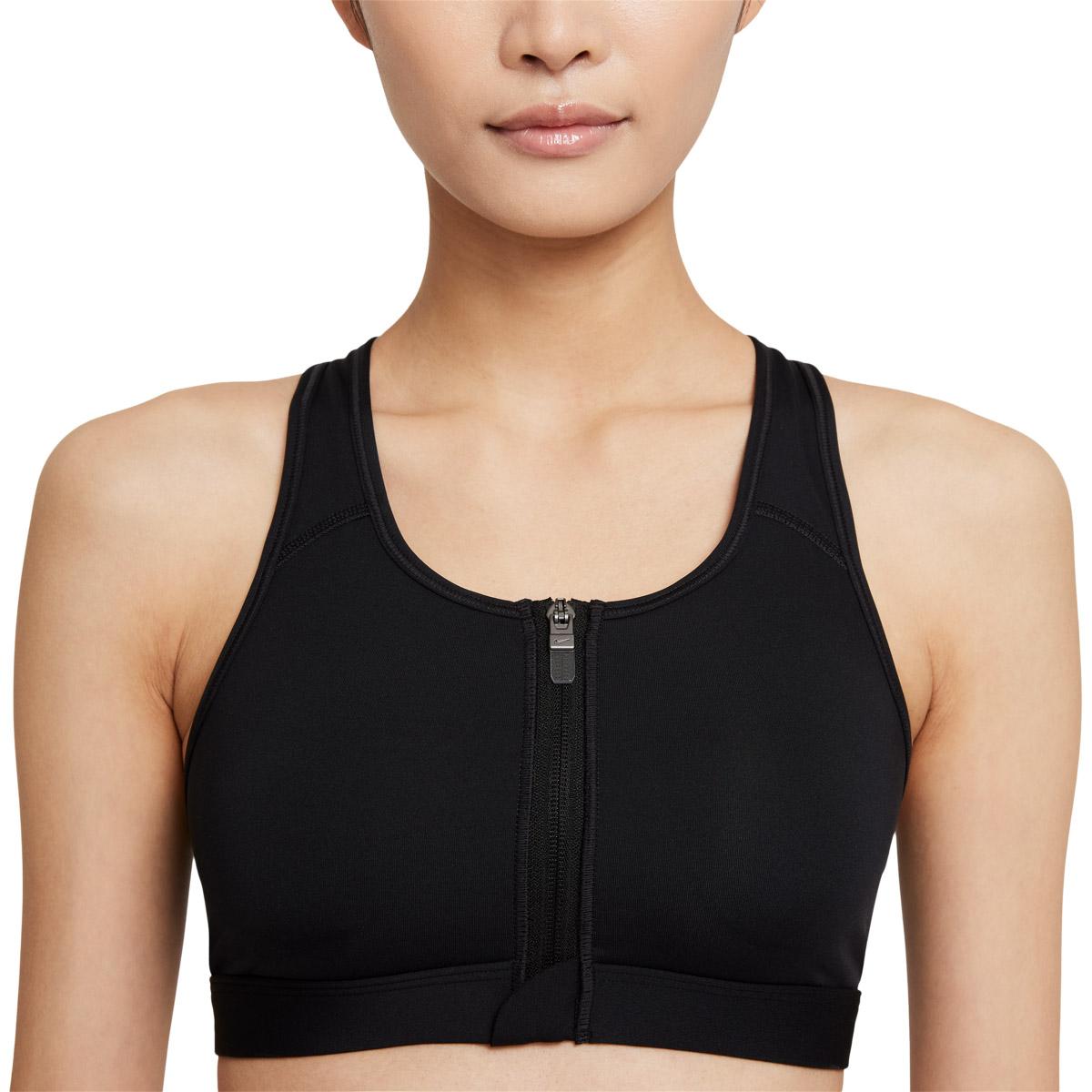 Nike Dri-FIT Swoosh Zip-Front Medium Support Sports BH Dame BLACK/WHITE