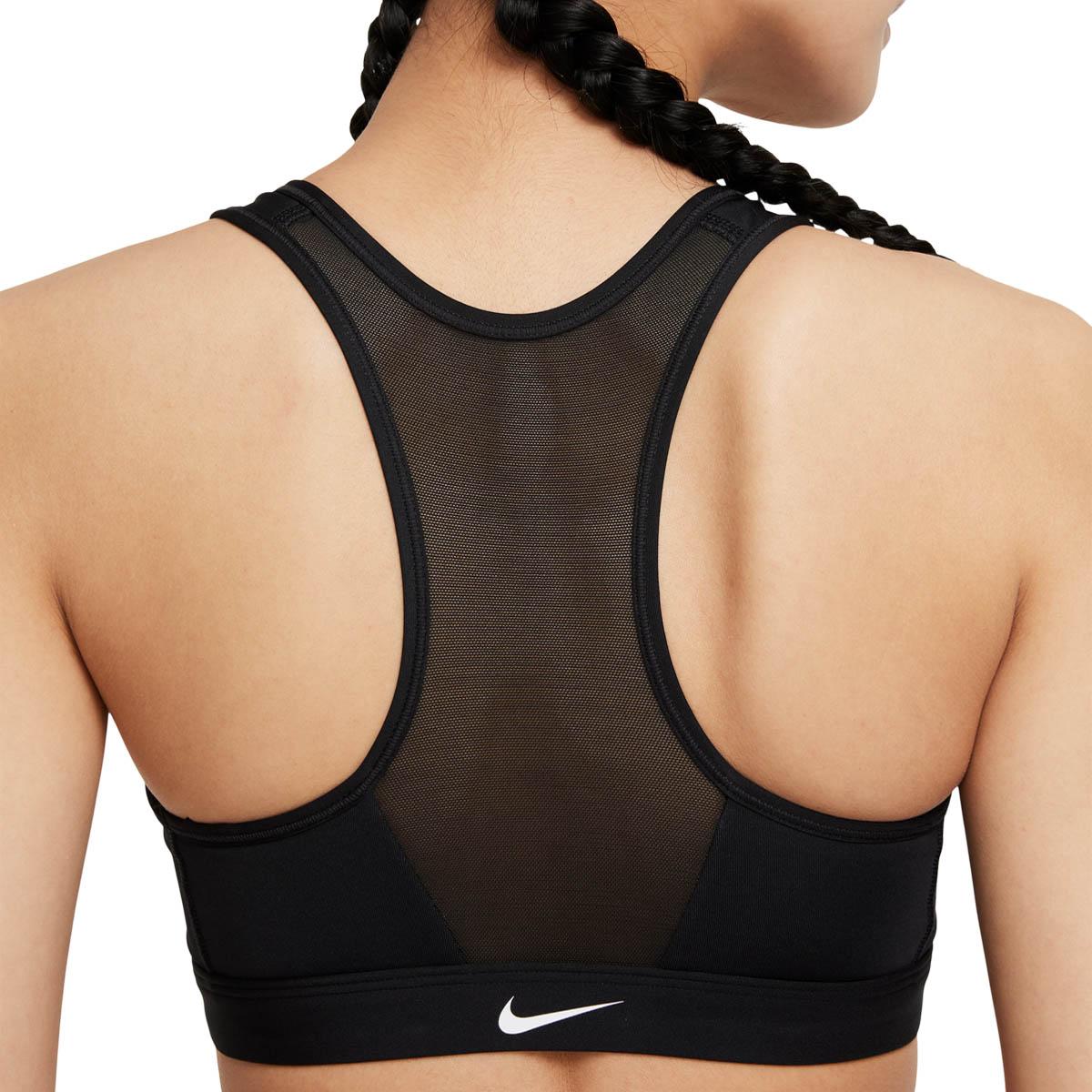 Nike Dri-FIT Swoosh Zip-Front Medium Support Sports BH Dame BLACK/WHITE