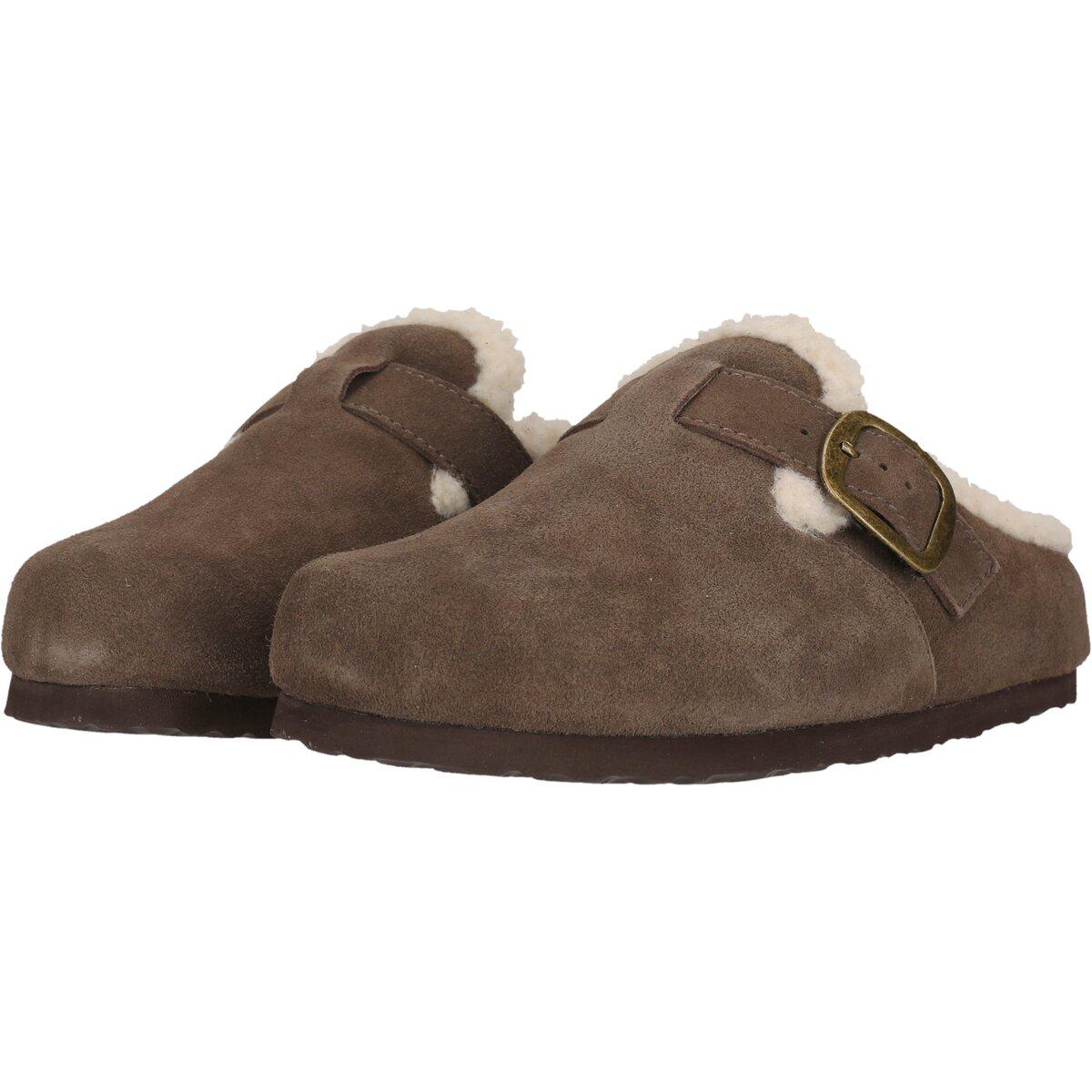 NOU Sama Warm Leather Kork Clogs Dame Caribou