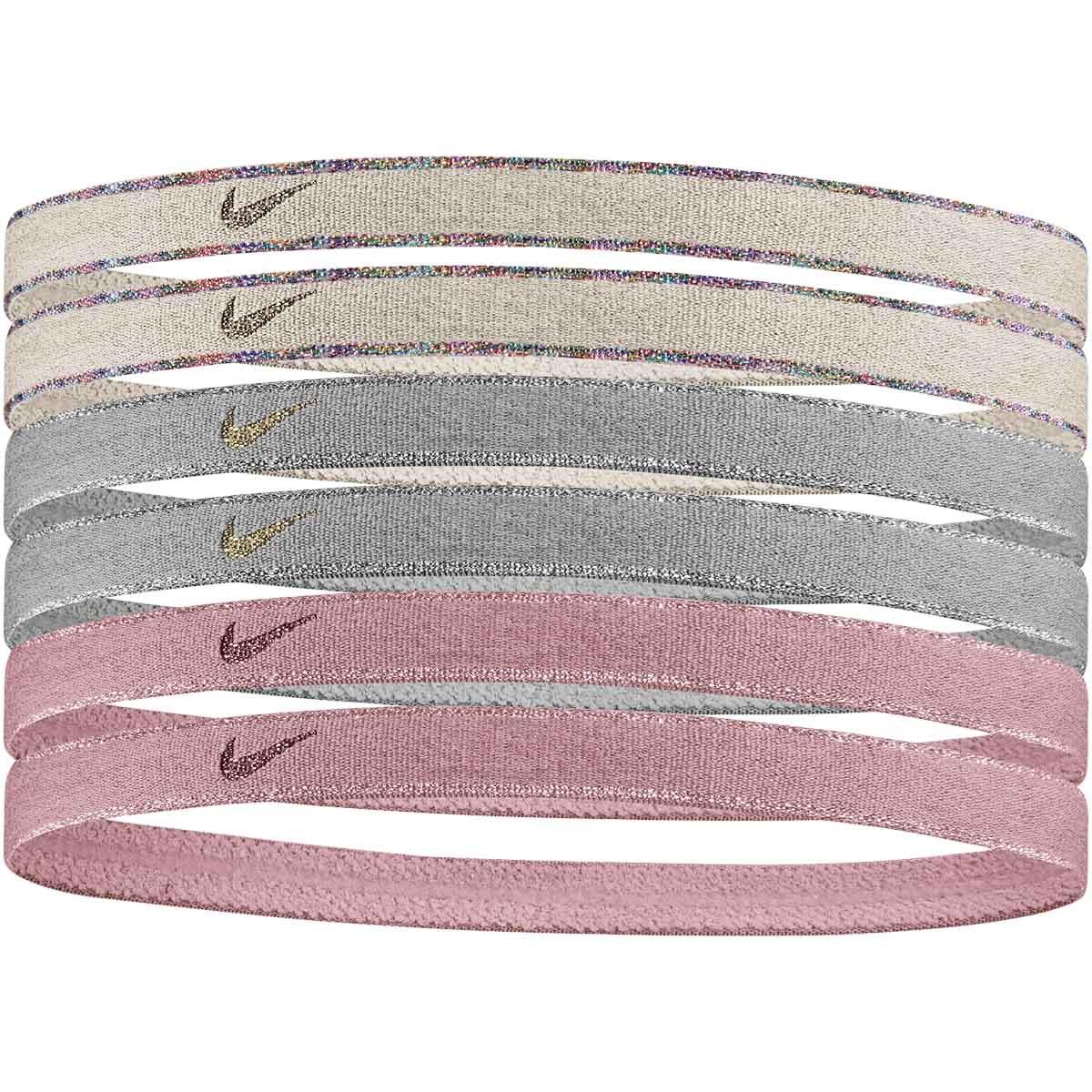 Nike Metallic Swoosh 6-Pack Hårbånd Light Bone/Lt Smoke Grey/Pink 