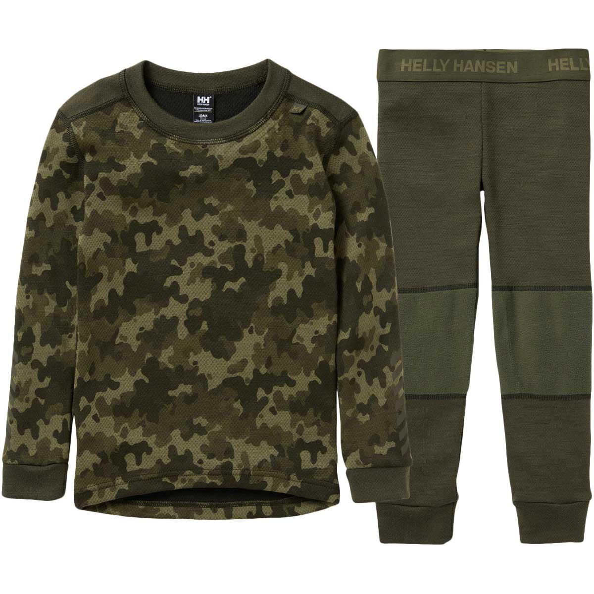 Helly Hansen Graphic Lifa K Merinould Skiundertøj Børn UTILITY GREEN / BELUGA / S