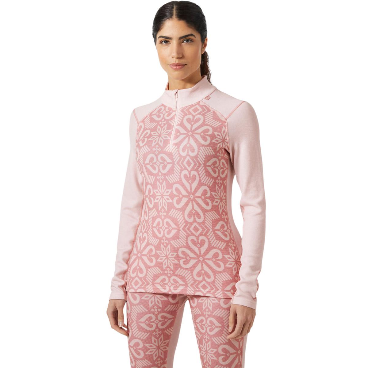 Helly Hansen Lifa Midweight Graphic Half Zip Merinould Skiundertrøje Dame 082 PINK TINT
