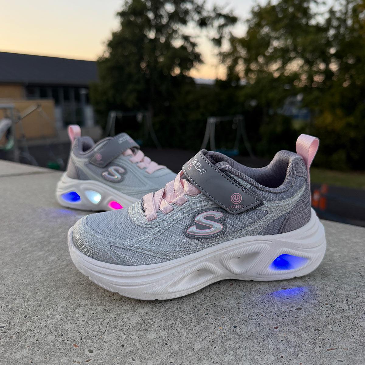 Skechers Sola Glow 2.0 Borrelås Sneakers m/Lys Barn Grey